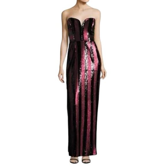 Milly Sequin Strapless Gown Stripes Carly Red and Black Size 2 Hollywood Glam - Picture 6 of 6